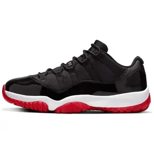 Nike Air Jordan 11 Low Bred Retro Basketball Shoes for Men and Women Black/Red Patent Leather with Nike Air Cushioning and Herringbone Outsole