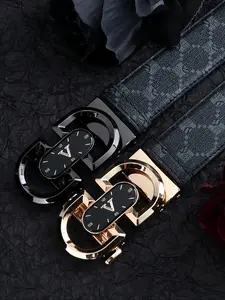 New Men's Belt, Casual Business Leather Belt, Youth Pants Waistband, Trendy Versatile Automatic Buckle Cowhide Belt, Adjustable Buckle, Stylish Belts, Textured Belt