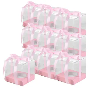 Mini Cake Boxes 3.54x3.54x3.54 inch for Cupcakes Muffins Party Favors（Red/Pink）