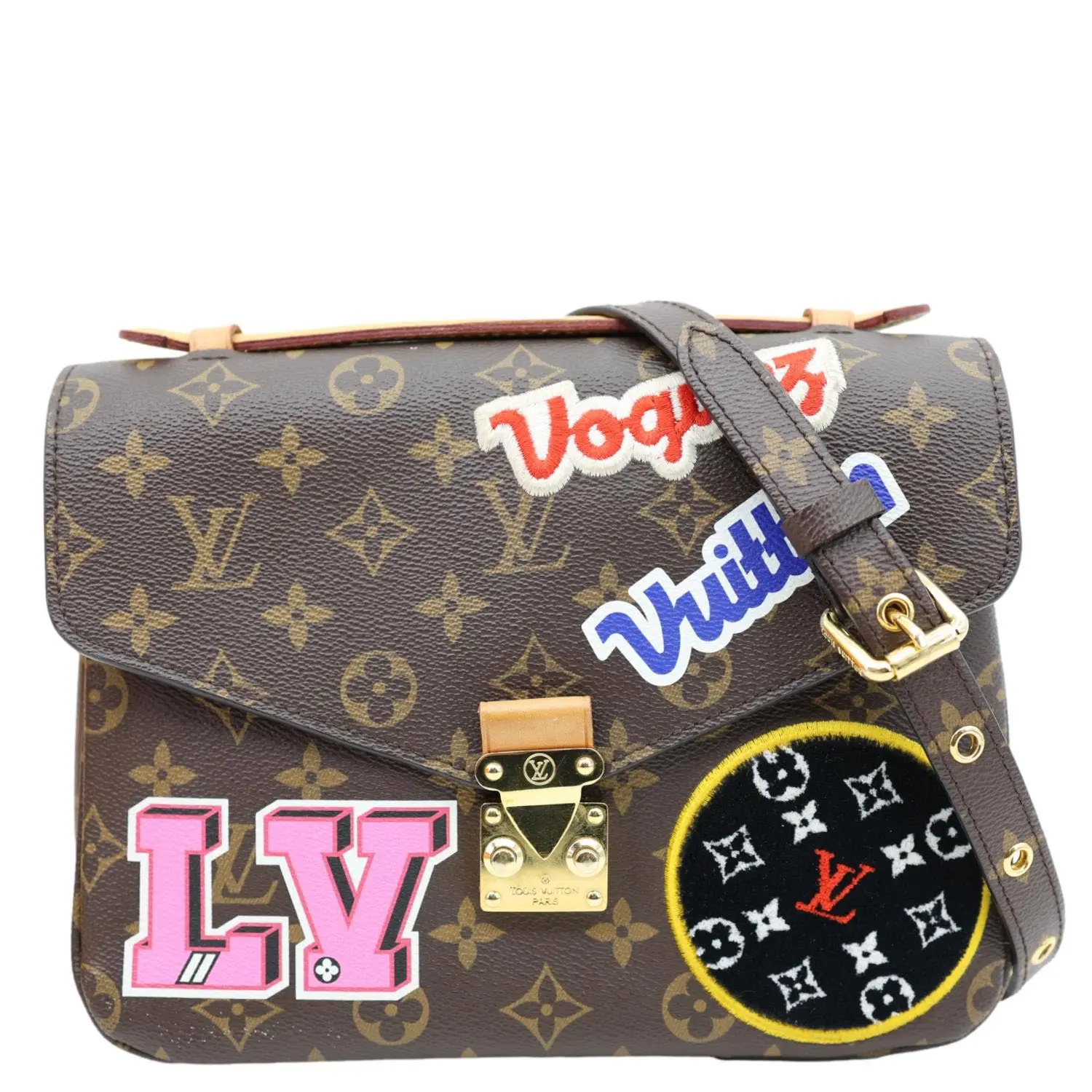 Pre-owned Louis Vuitton Patches Monogram Canvas Crossbody Bags Metis Pochette Crossbody Bag Brown