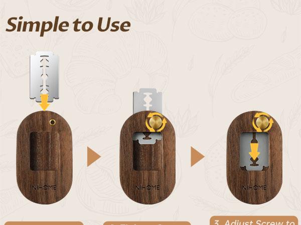 NiHome Bread Lame with Extractable Blade, Magnetic Back, Push-Pull Design, Easy-to-Use Walnut Wood Handle, Ideal for Dough Scoring, Bread, Pastries