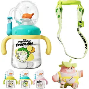 Drinking Cup with Whale Squirt 2025 Kids Weighted Sippy Cups No Spill Cute Water Bottle with Lids and Straws Leak Proof Handles & Adjustable Strap 360 Squirting Milk Straw Training Sippy Cups (A1)