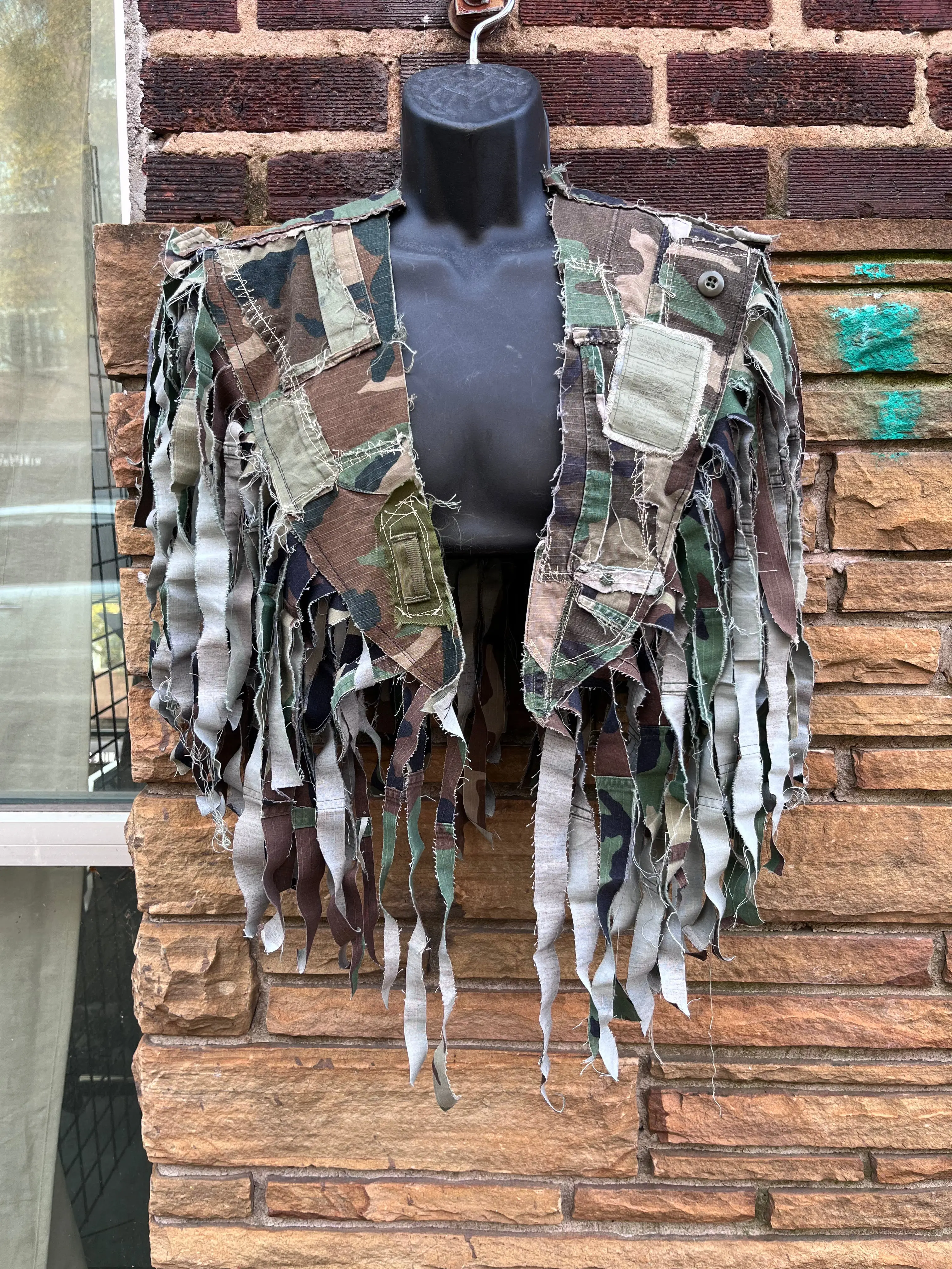 Custom Patchwork Camo Fringe Poncho