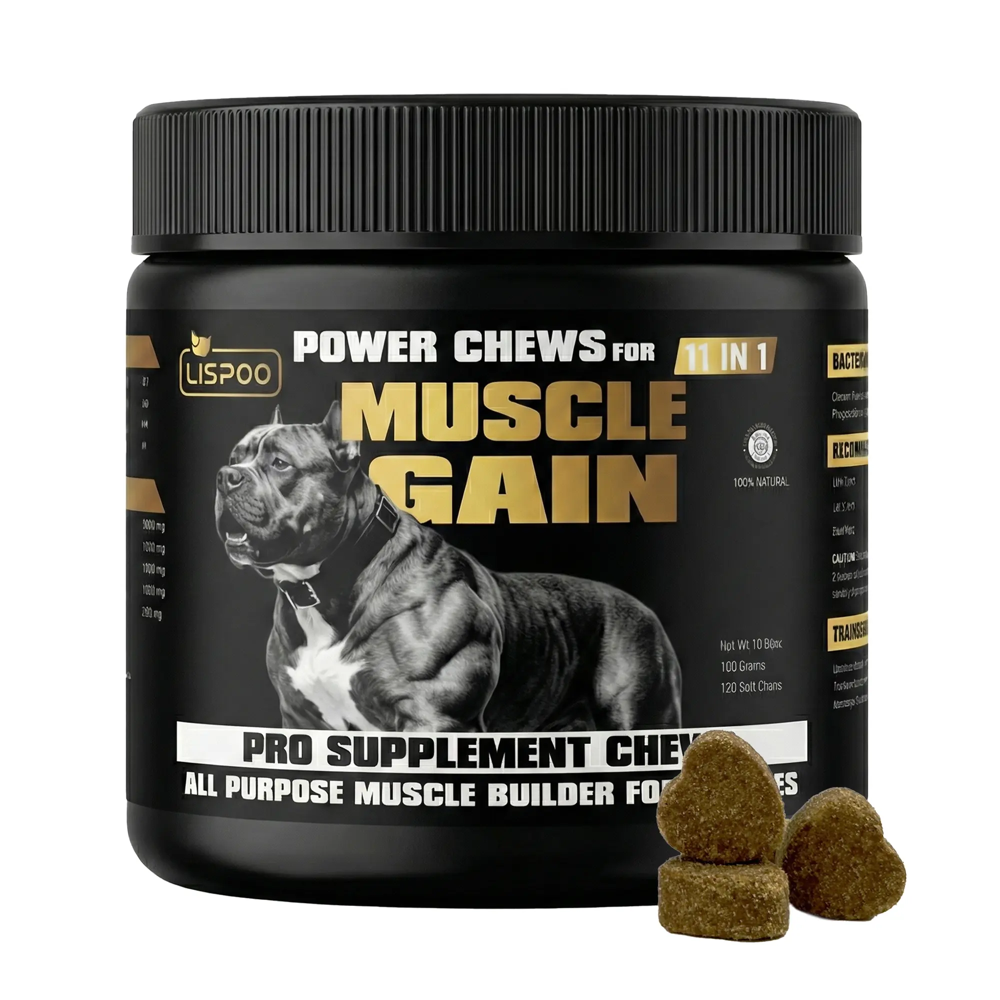 LISPOO 11-in-1 Muscle Gain Dog Soft Chews - Amino Acid Formula Healthy Treats for Puppies & Adult Dogs, All Breeds - 120 Count