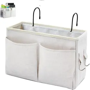 Bedside Caddy Organizer Hanging Storage Bag Multi-Function for Bunk Beds Hospital Beds Dorm Bed Rails, Holds Books Glasses Phones Magazines (White)