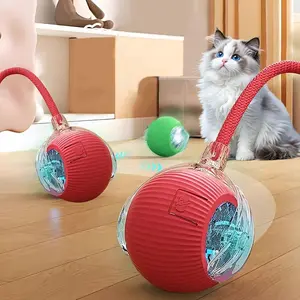 1 Cat Toy Ball with Tail Rope, Smart Rolling Ball, LED Light, Self-rolling Electric Pet Toy, Interactive Cat Jumping Ball, Automatic Cat Teaser Ball, Puppy Toy, Pet Exercise, Cat Activity
