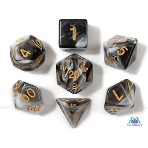 Half Moon | Black & White Swirled Acrylic Dice Set (7) | Dungeons and Dragons (DnD)