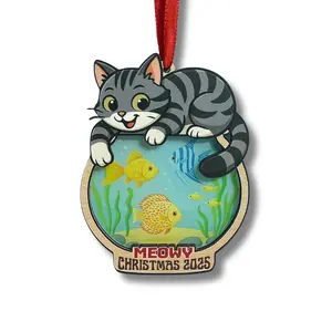 Tabby Cat Ornament, Unique Tabby Cat Christmas Ornament For Animal Lovers, Cute Christmas Tree Decoration With 2 Layers Wood And Acrylic, Gift For Cats Owner And Holiday Collectors