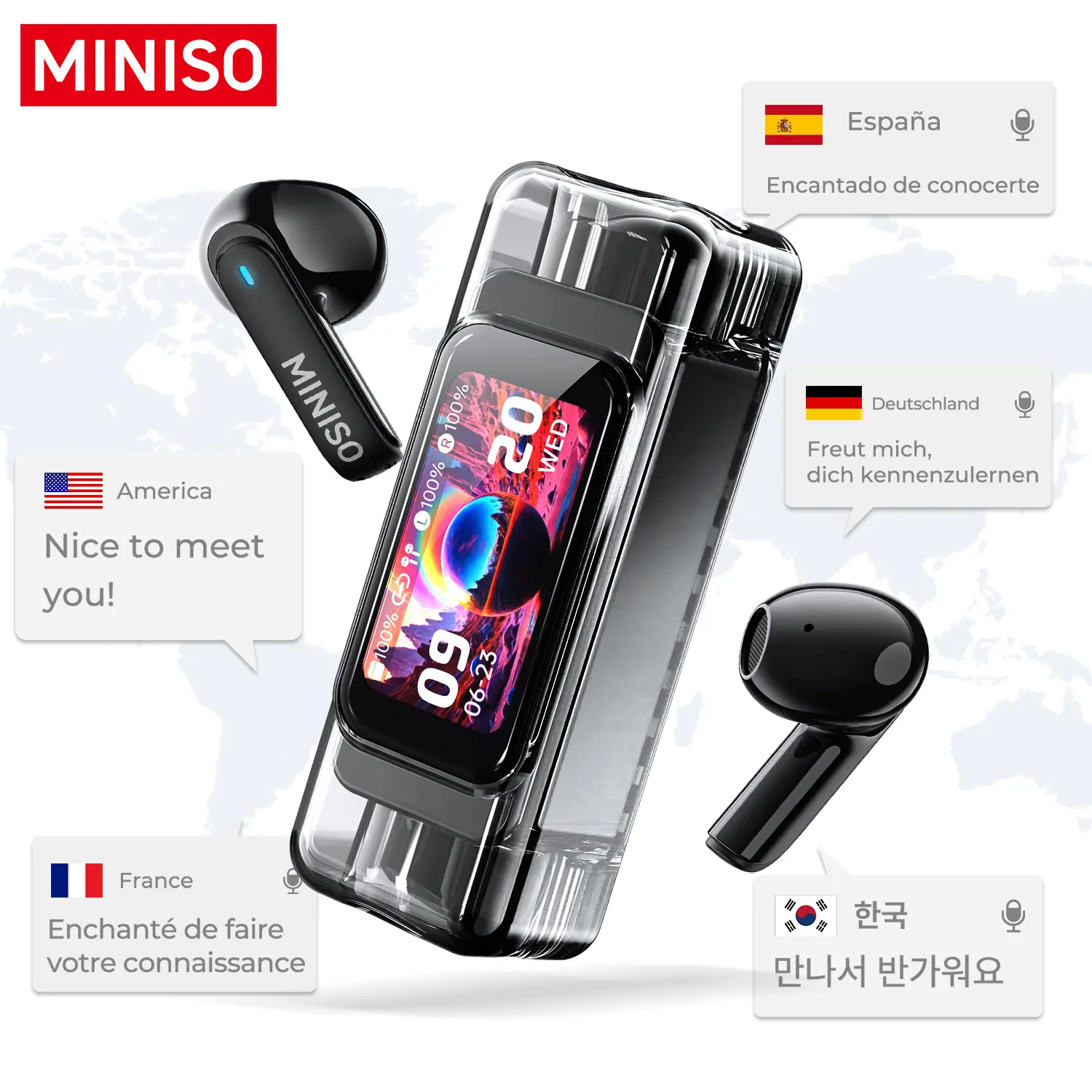 MINISO MS116 Wireless Earbuds Bluetooth 6.0 Earphones, In Ear Earbuds,LED Display High Fidelity Waterproof Wireless Earphones, Suitable for Office, Sports, Study and Audio Calls, Built in Microphone, Gaming Bluetooth Headphones