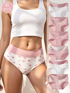 HOTCOM Women's Cotton Panties - 4/6 Pack Cute Love Print Briefs with Stretchy Waistband & Double Layer Crotch Soft Breathable Underwear for Everyday Wear & Postpartum Comfort FallFreshness - Fit