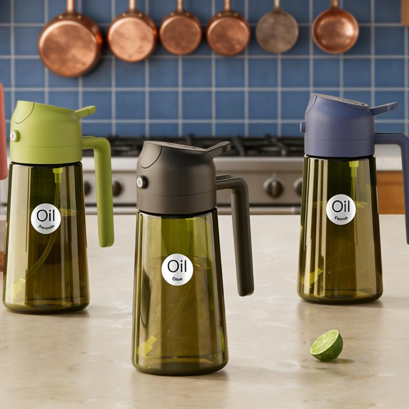 16oz/470ml Light-Blocking Dark Oil Sprayer for Cooking, 2-in-1 Olive Oil Dispenser Bottle for Kitchen, Premium Dark Green Glass Oil Bottle, Food-Grade Oil Mister for Air Fryer, BBQ (Black)