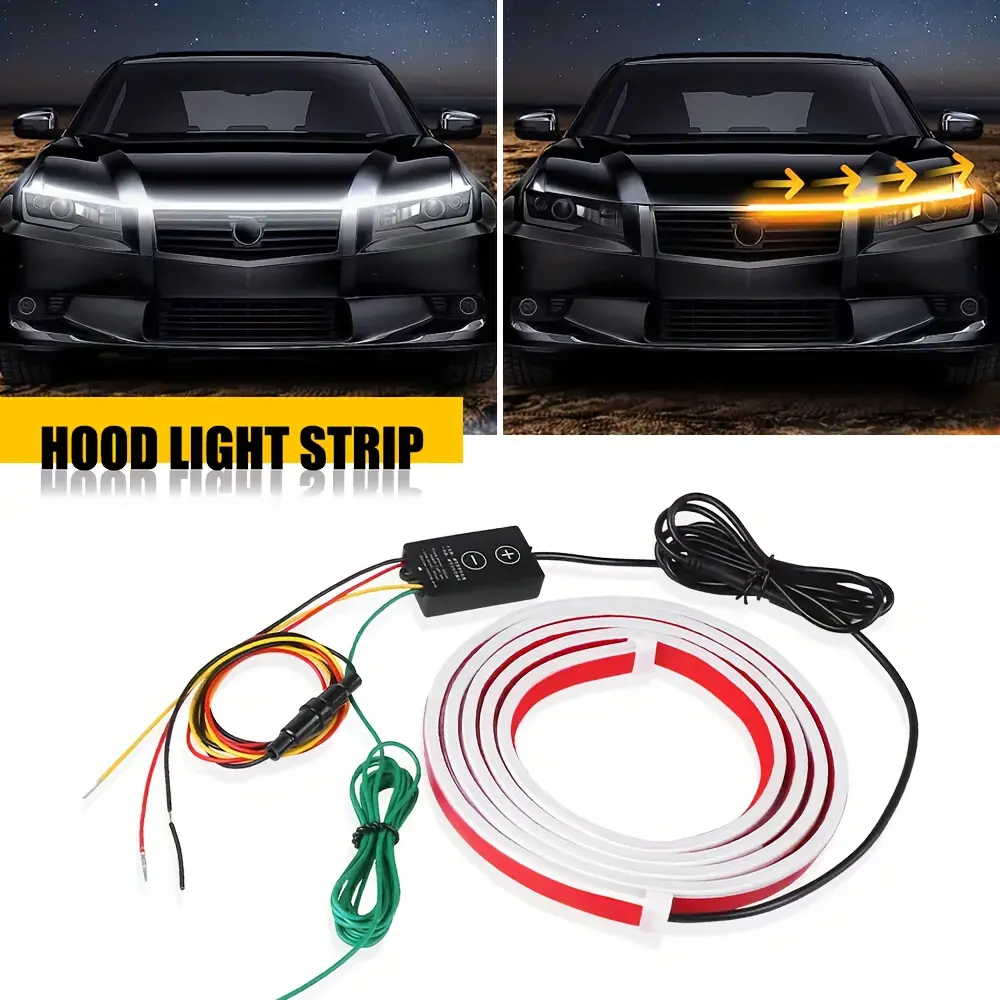 79 Inch LED Hood Light Strip Flexible Dynamic Auto Daytime Light With Fuse Protection Universal For SUV Trucks Vans No Battery Exterior Decor