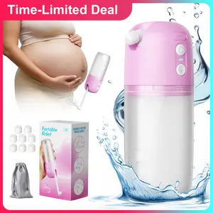 Electric Portable Bidet, Toilet Sprayer, Rechargeable USB-Type C Handheld High Pressure Sprayer, 8 Replaceable Nozzles and Rechargeable Battery for Travel and Postpartum Use (Pink & White)