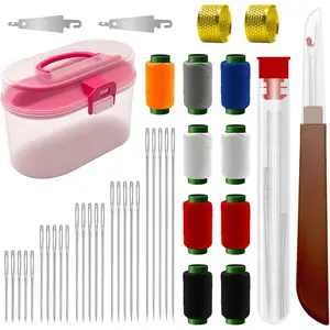 40 count Stainless Steel  for Hand Sewing,Big Eye Steel Sewing  Kit,Stainless Steel Sewing  Kit with Thread Ripper,  Threaders,Threads,Thimbles and Sewing Box
