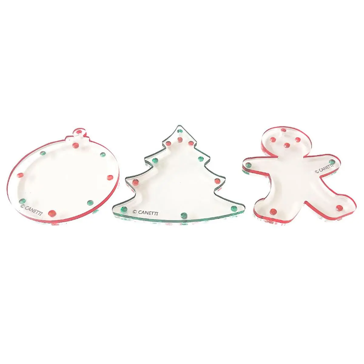 Canetti Traditional Colorful Acrylic Magnetic Photo Frame Ornament Set - Christmas Holiday Trio with 4" Width, Magnetic Hold, Ball, Tree, Gingerbread Man, Baby & Maternity Decor Gift
