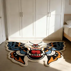 Creative Tiger Butterfly Pattern Carpet, Soft Comfortable Home Decor Rug, Ideal Living Room Bedroom Mat, Perfect Holiday Gift for Young Adults, Butterfly Area Rug, Home Decorative Rug