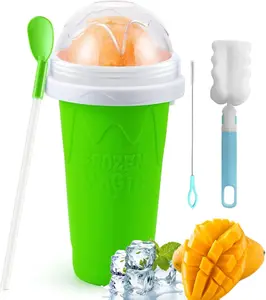 Slushy Maker Cup, Slushie Maker Cup Magic Quick Frozen Smoothies Cup Cooling Cup Double Layer Squeeze Cup, Homemade Milkshake Ice Cream Maker for Kids and Family (Green)