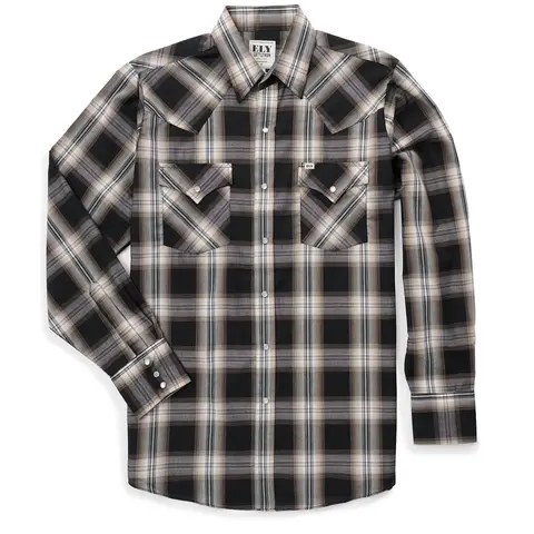 Men's Classic Checked Cowboy Casual Shirt - Long Sleeve Breathable Blend Fabric, Pearlized Snap Buttons, Button-Down Closure, Pocket, for Outdoor Wear, Navy Plaid & Pearl Detailing Styles
