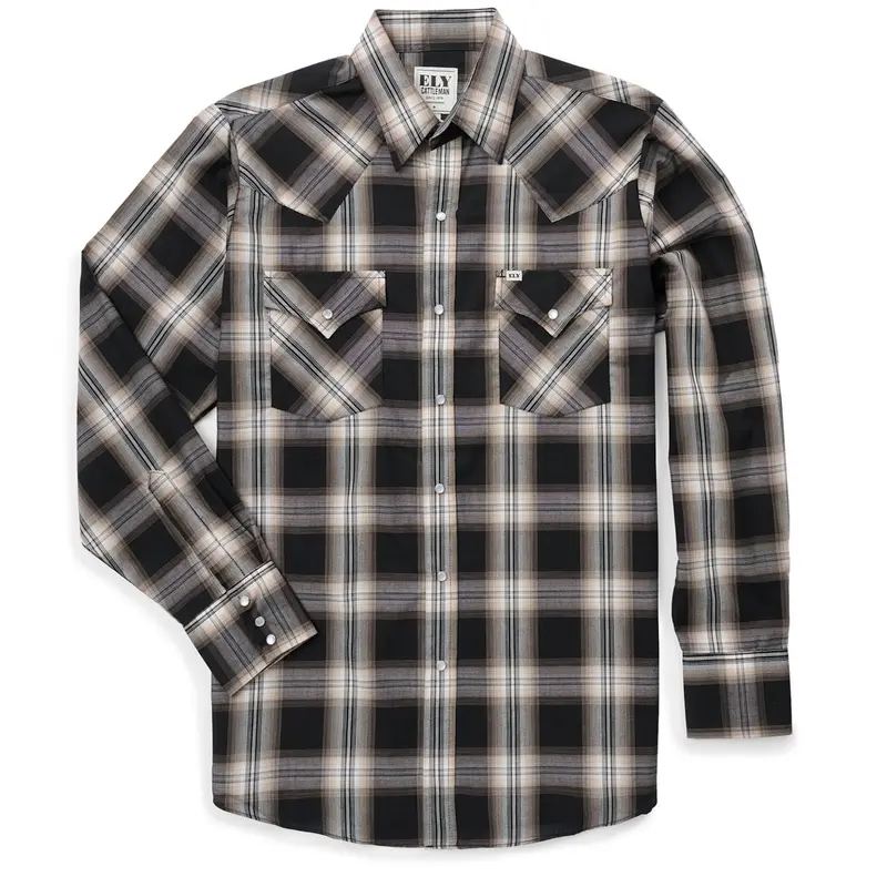 Men's Classic Checked Cowboy Casual Shirt - Long Sleeve Breathable Blend Fabric, Pearlized Snap Buttons, Button-Down Closure, Pocket, for Outdoor Wear, Navy Plaid & Pearl Detailing Styles