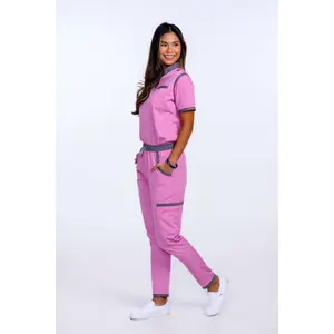 Rose Pink Stone Scrub Pants - Comfortable Womenswear Bottom for Slimming and Basic Use