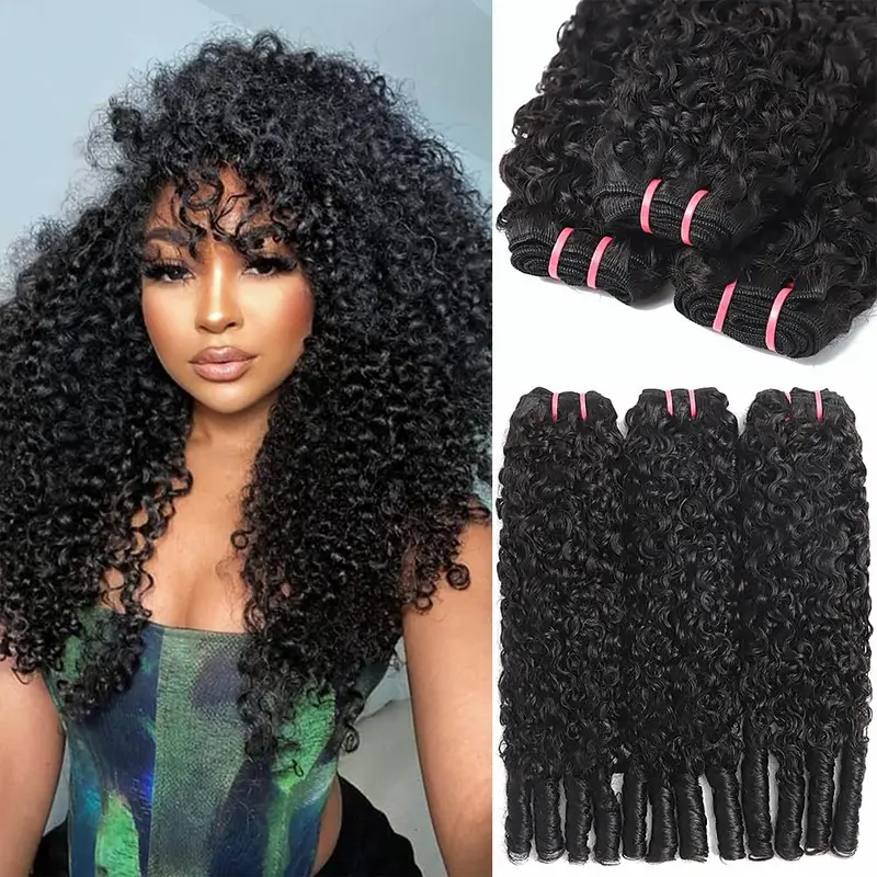 【50G/Pack】16A Raw Burmese Curly Bundles Human Hair 3 Bundles 100% Human Hair Brazilian Virgin Hair Extensions, Silky Soft After Multiple Washes