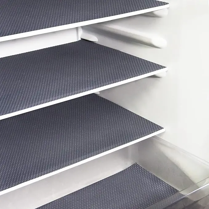 8-Piece Classic Rectangle BPA-Free Washable Kitchen Refrigerator Liner Mats - Non-Slip Shelf Pads (18"l x 12"w) for Glass Shelves, Cupboard Drawers, Tableware Organization