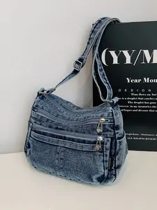 Denim Crossbody Bag, Shoulder Bag, Tote Bag, Denim Messenger Bag, Vintage American Style, Multiple Pockets, Large Capacity, Unisex, Casual Backpack, Casual Messenger Bags