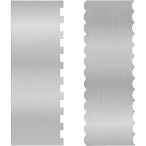 2 Pieces 8.7 Inche Stainless Steel Double Sided Cake Scraper Patterned Edge Stripe Edge Smoother Frosting Scraper Cake Decorating Comb For Butter Cream Mousse