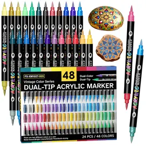 Acrylic Paint Markers, Dual tips Dual Color Acrylic Paint Pens for Rock Painting, Canvas, Wood, Glass, Ceramic, Fabric, Plastic, Egg & Scrapbook. Soft Brush Tips Paint Pens and Paint Markers Art Materials