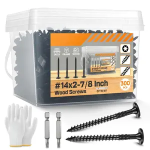 #14 x 2-7/8" Lag Screws 300 count - Structural Screw for Outdoor , Furniture, Deck & Framing, Black  Screws, Rust Resistant, Includes T30  Bit & Gloves