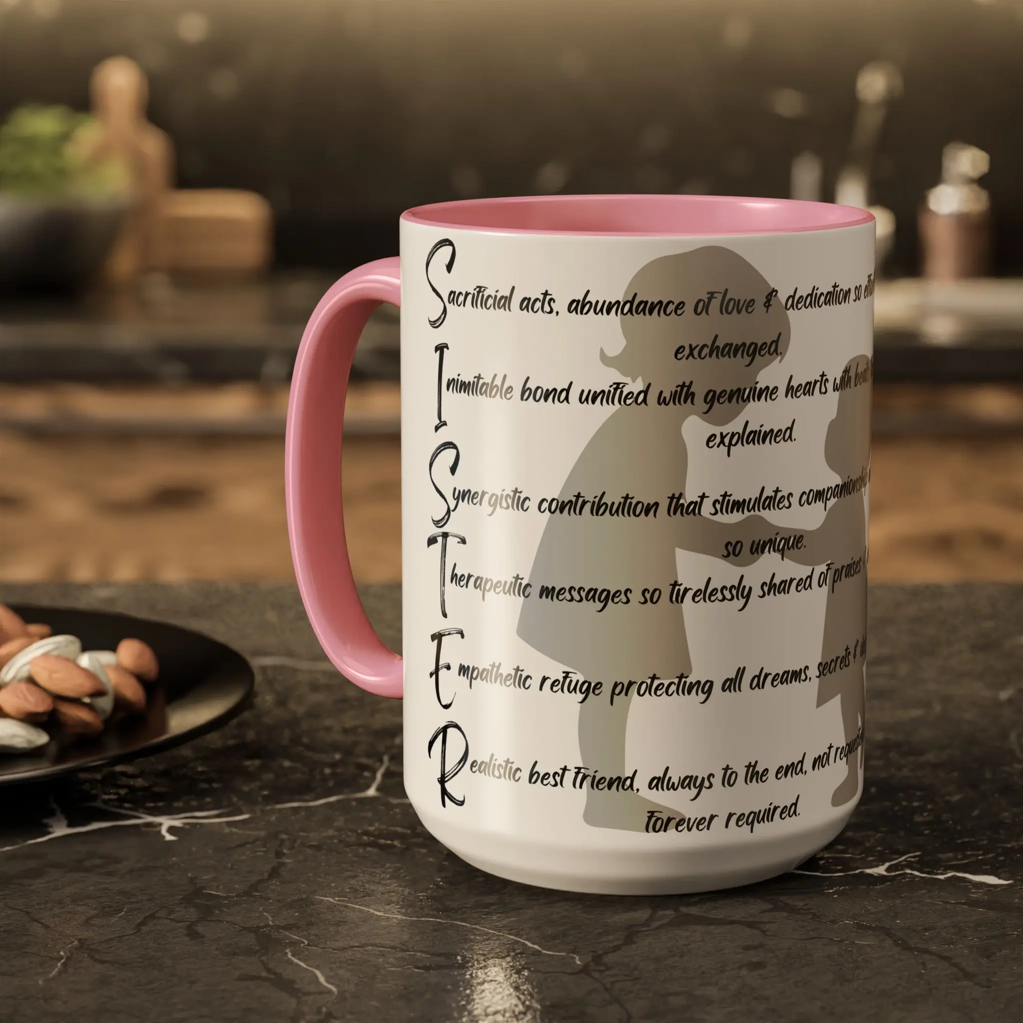 15oz Sturdy Glossy Luminous Reusable Ceramic Mug - Customizable Sister Appreciation Poem, Colorful Tea Drinkware, Sisters Gift, Ceramic Mugs, Customizable Mugs