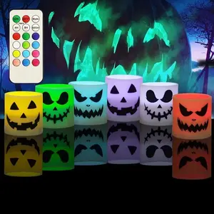 LED Electronic Candle Light, Battery Required Ghost Face LED Candle Light with Remote Control, Decorative Light for Home Party Festival Holiday Use