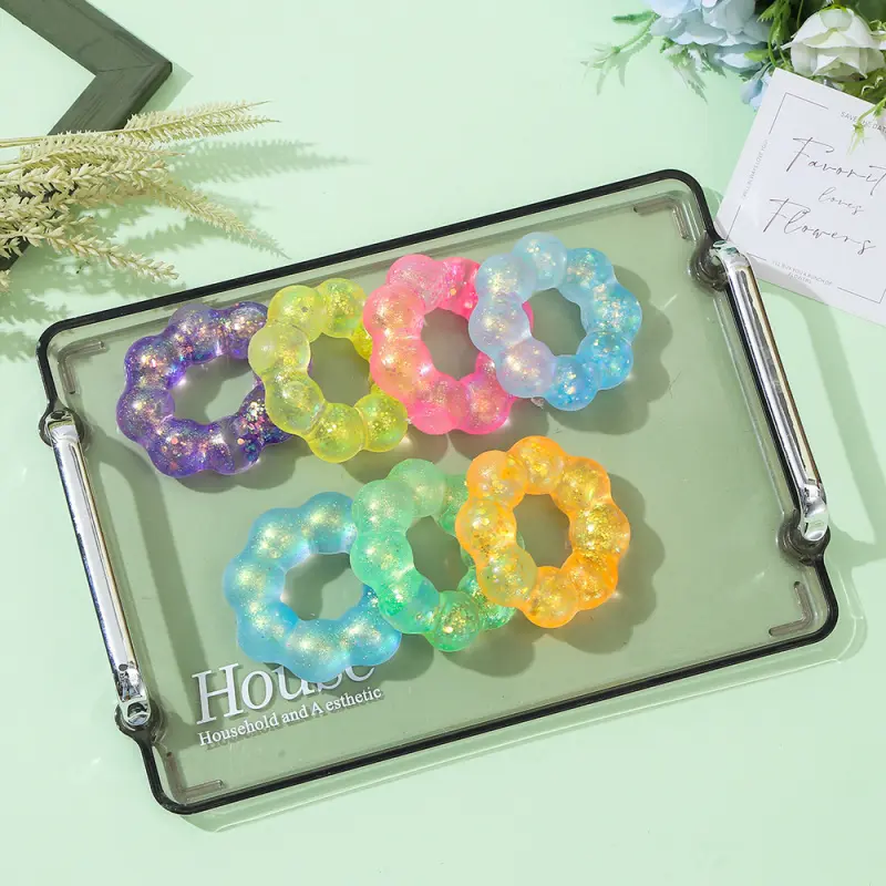 Sequin Donut Bracelet Squishy Toy Soft Rubber Stress Relief Slow Rebound Sensory Toy