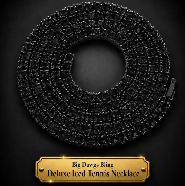 Black Iced CZ Row Tennis Baseball Chain Necklace Black Out