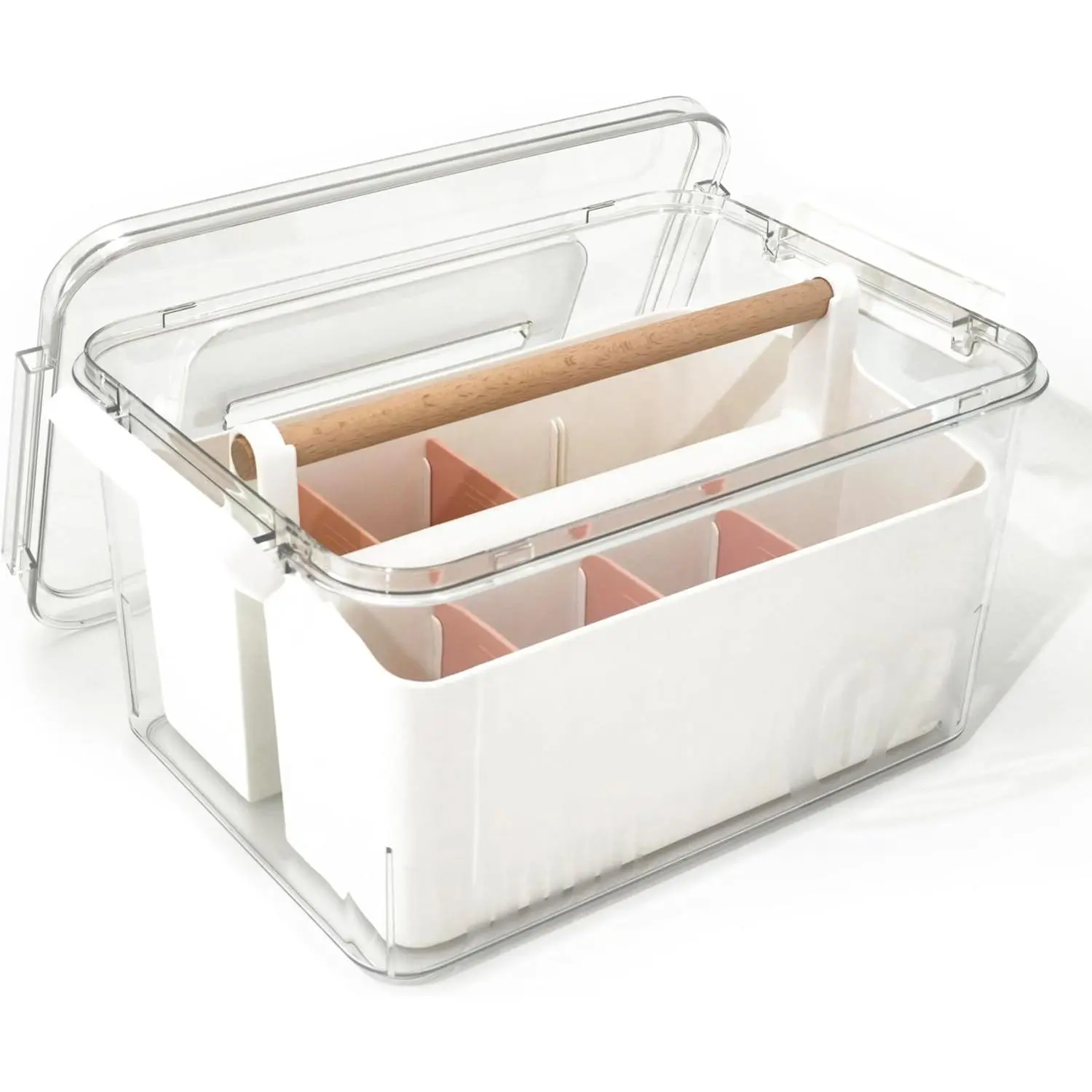 Art Craft Caddy with Lid - Art Supply Storage Organizer, Teacher Tool Box, Clear Craft Box for Kids(11'', Pink, 2in1 Set)