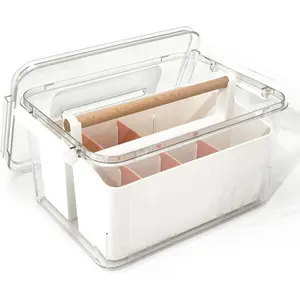 Art Craft Caddy with Lid - Art Supply Storage Organizer, Teacher Tool Box, Clear Craft Box for Kids(11'', Pink, 2in1 Set)