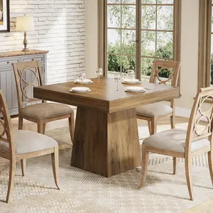 LITTLE TREE Square Dining Table for 4, 31.5-Inch Small Kitchen Table with Sturdy Pedestal Base, Farmhouse Dinner Table for Dining Room, Living Room, Kitchen