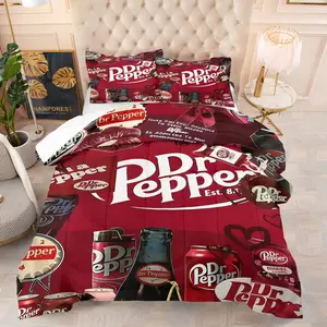 Dr Pepper Theme Comforter Set,Dr. Pepper Bottle Body,Can Body, and Brand Logo Print Design,Soft and Comfortable Bedding Set,Suitable for Bedroom Decoration for Children,Teenagers,and Adults,Includes 1 Quilt and 1 or 2 Pillowcases without Core