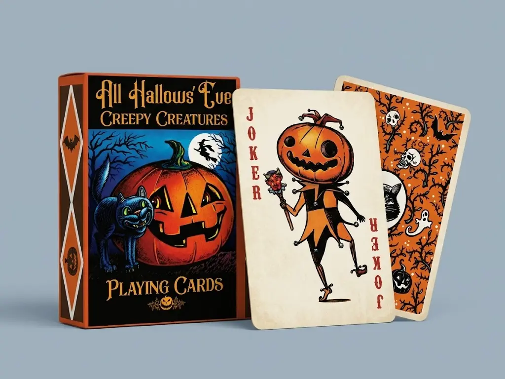 All Hallows' Eve Creature Halloween Playing Cards 54 Card Deck | Creepy Creatures Spooky Gothic Poker Set, Horror Fan Gift