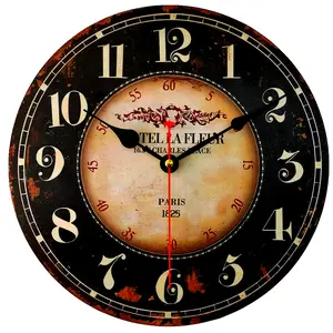 Round Black Paris Decorative Wall Clock with Big Arab Numerals, Retro Wood Wall Clock for Living Room,Office and Kitchen,Colorful Quality Quartz Quiet Round Wall Clock
