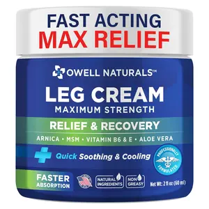 OWELL NATURALS Relief Legs Cream, Deep Penetrating Soothing Formula, Fast Acting & Maximum Strength with Arnica, Aloe Vera Vitamin E, for Muscles, Calf, foot, ankle, 2 oz