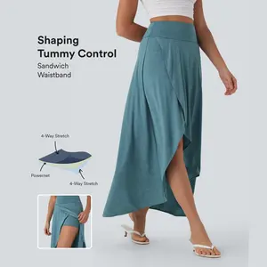 High Waisted Tummy Control High Low 2-in-1 Flowy Maxi Casual Skirt
