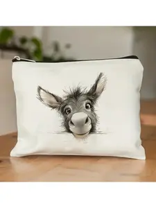 Cartoon Probe Donkey Pattern Makeup Bag, Durable and Non Fading Zipper Bag, Lightweight and Foldable Handbag, Double-sided Printed Makeup Bag, Multifunctional Large Capacity Storage Bag, Friend Gift, Farm Gift, Holiday Gift, Donkey Enthusiast Gift