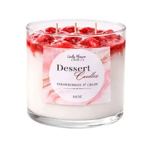 Guilty Pleasure Candle Co. Whipped Candle Dessert Scented 16oz Strawberries & Whipped Cream 3 Wicks Luxury Coconut & Soy Silky Smooth Wax Vanilla whipped cream Scent 16oz Extra Large Decor Decoration Aroma