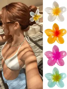 4pcs Lotus Flower Hair Clips, Lightweight Plastic Bathroom Accessories, Suitable for Daily Outdoors, Casual, Parties, Commuting, Beach Vacations, Lotus Flower Design, Hair Clip Set