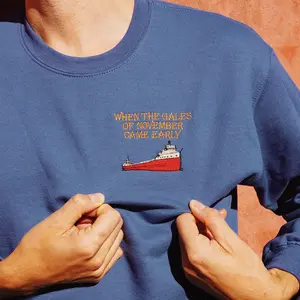 SS Edmund Fitzgerald Embroidered Sweatshirt of the Ship Wreck in Lake Superior for History Maritime Fans - Gifts for Husbands and Boyfriends