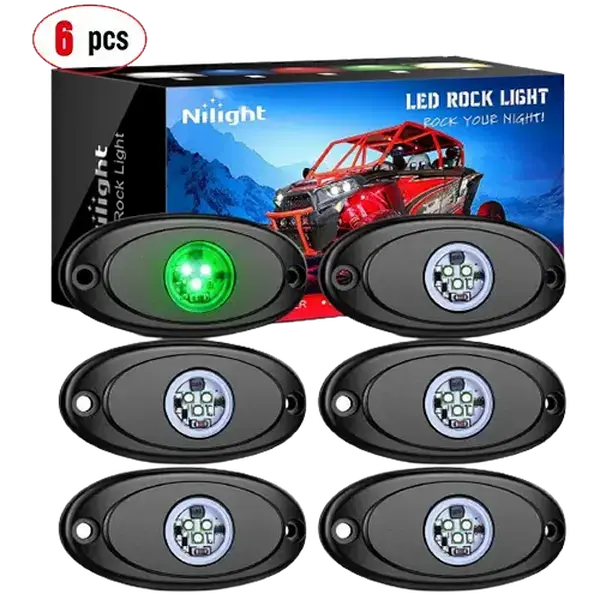Nilight 6-Pcs Green LED Rock Lights, Underglow LED Car Ambient Lights for Automotive Decorative Lighting, Led Car Ambient Light