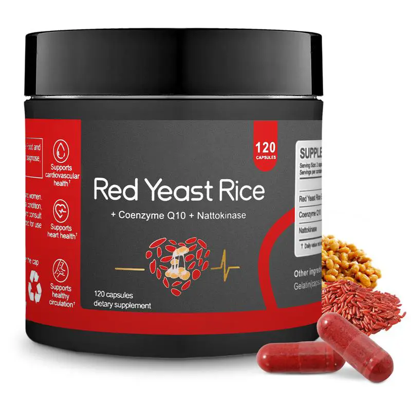 Red Yeast Rice 1000mg Supplement with Nattokinase & CoQ10 - Extra Strength Natto Extract, Antioxidant Rich Supplement for Cholesterol & Heart Health - 120 Daily Veggie Dietary Capsules