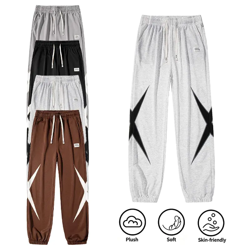 1 Pack Men's Side Star Print Jogger Pants Plush Soft Skin-Friendly Elastic Drawstring Waist Casual Streetwear Daily Lounge Fall Winter  Wide Leg Loose Fit
