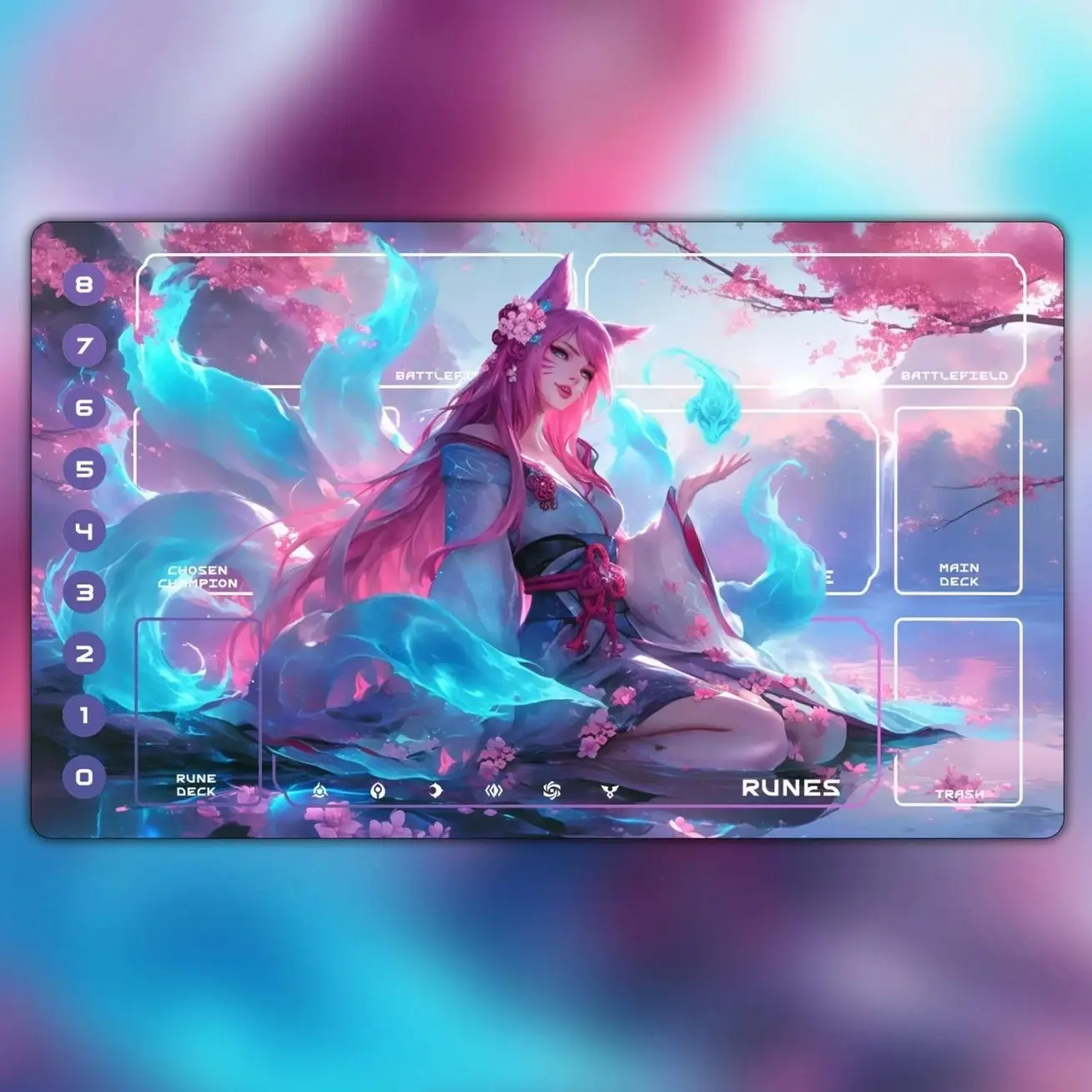 Riftbound Playmat, Kitsune Sakura Trading Card Game, Custom Zones (24"x14"), MTG Playmat